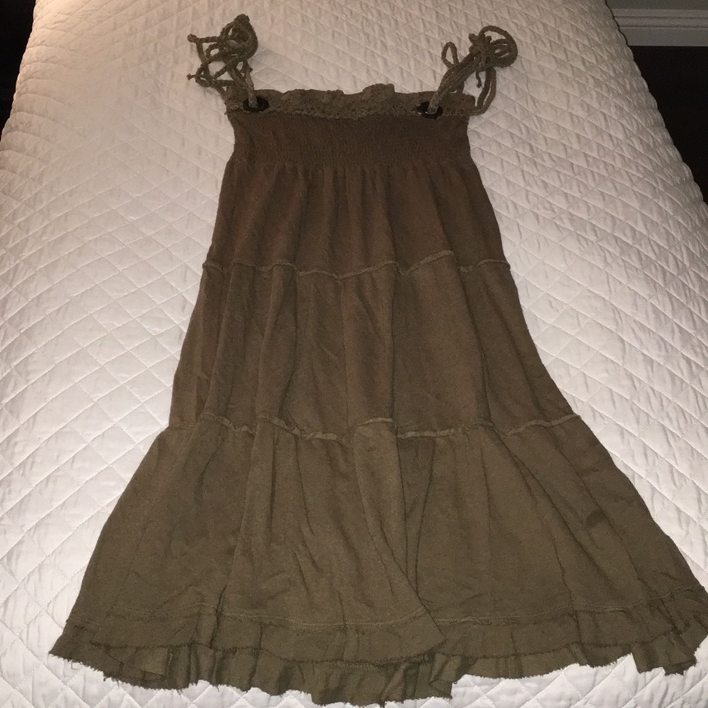 Olive/Brown Summer Midi Day Dress